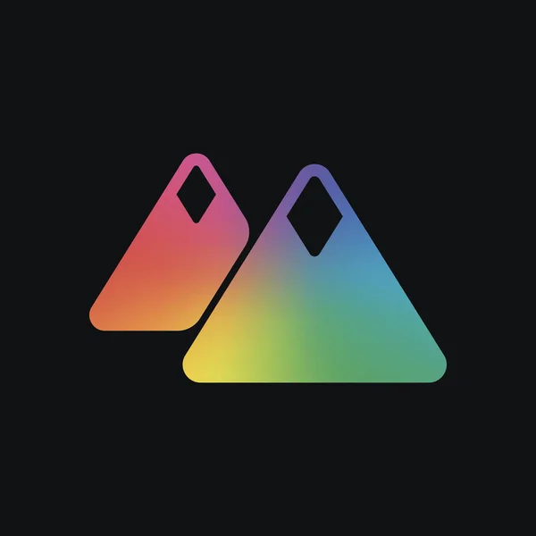 Icono Las Montañas Símbolo Simple Color Arco Iris Fondo Oscuro — Archivo Imágenes Vectoriales