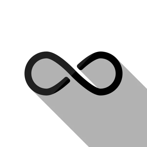 Infinity Symbool Eenvoudige Pictogram Zwarte Object Met Lange Schaduw Witte — Stockvector