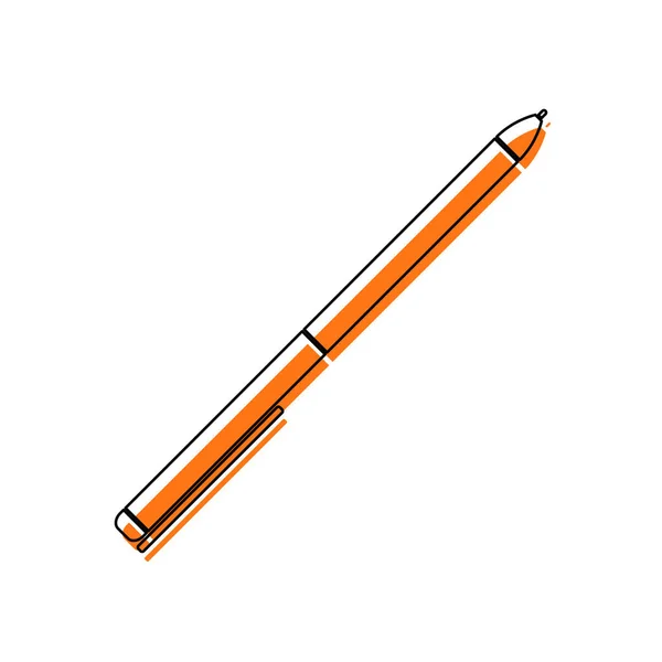 Pen Icon Isolated Icon Consisting Black Thin Contour Orange Moved — Stock Vector