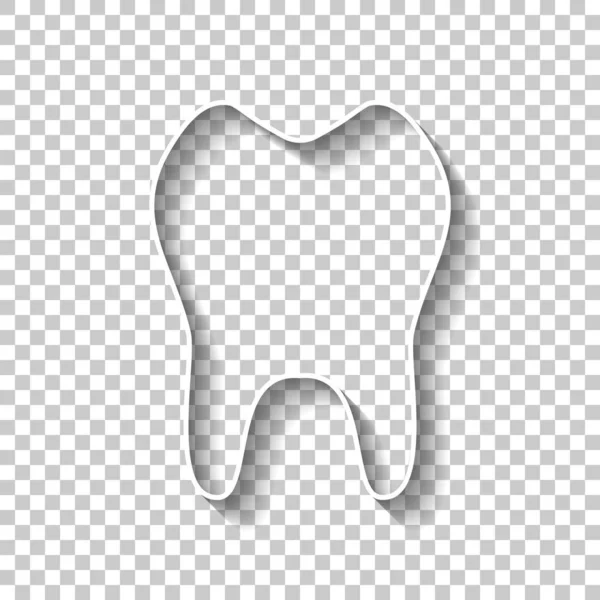 Tooth Simple Icon White Outline Sign Shadow Transparent Background — Stock Vector