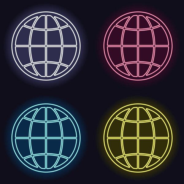 globe, planet. simple silhouette. Set of fashion neon sign. Casino style on dark background. Seamless pattern