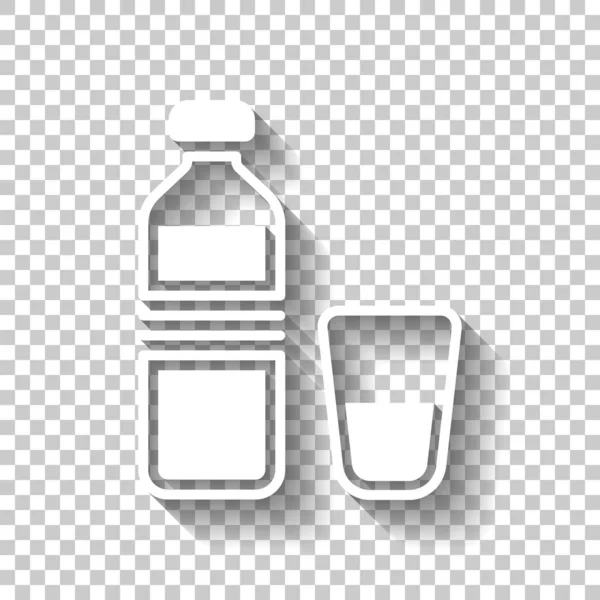 水とガラスのカップのボトル シンプルなアイコン 透明な背景に影のついた白いアイコン — ストックベクタ