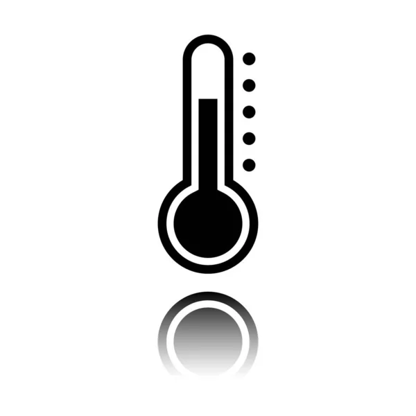 Icono Termómetro Simple Icono Negro Con Reflejo Espejo Sobre Fondo — Vector de stock