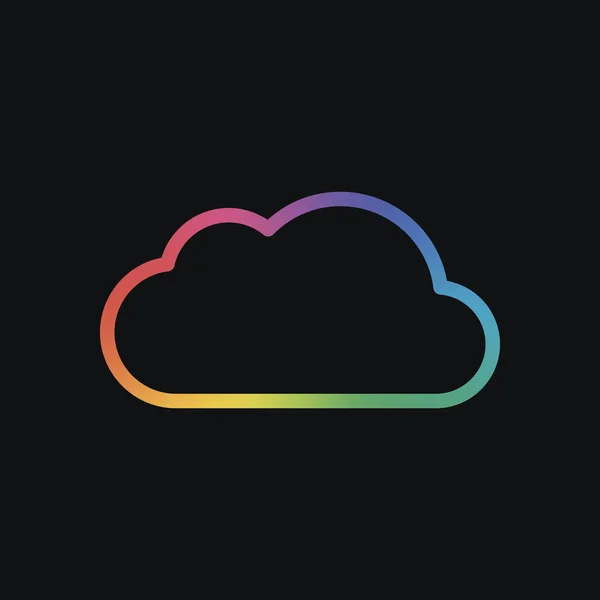 Simple cloud. Linear symbol with thin outline. Rainbow color and dark background