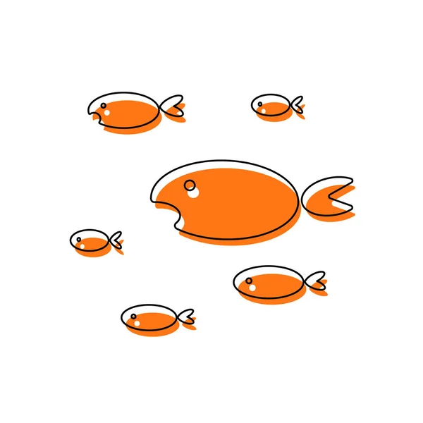 Ecole Poissons Icône Isolée Composée Contour Mince Noir Orange Déplacé — Image vectorielle