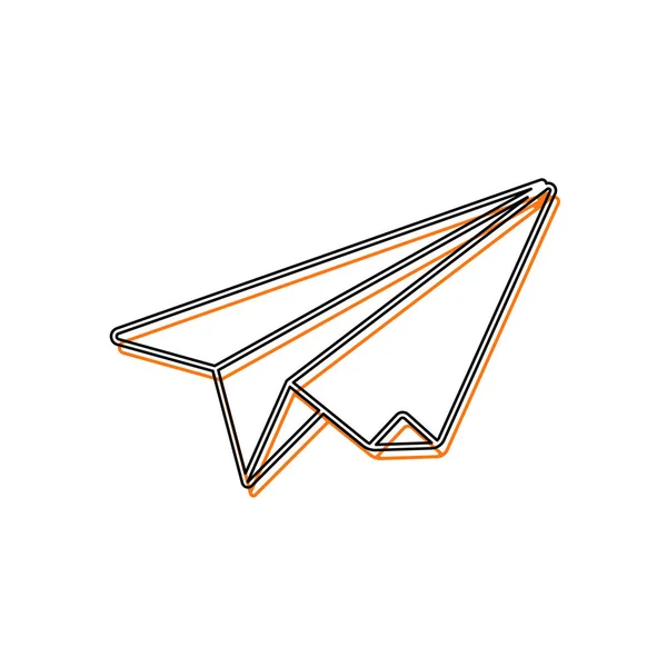 紙飛行機 折り紙グライダー 分離アイコンが黒の薄い輪郭とオレンジ移動異なるレイヤー上充填から成る 白背景 — ストックベクタ