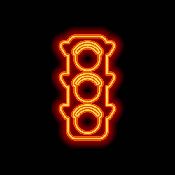 Verkeerslichtpictogram Oranje Neon Stijl Zwarte Achtergrond Lichte Pictogram — Stockvector