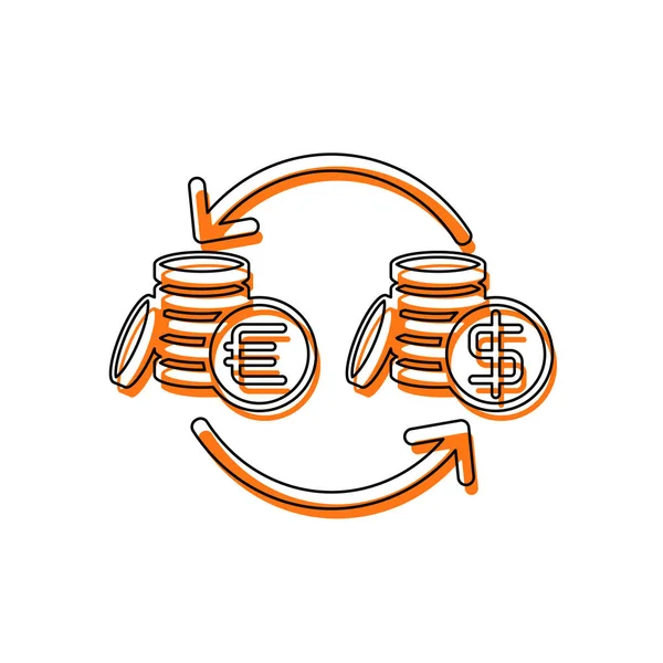 Změňte Ikonu Peníze Izolované Ikona Skládající Černé Tenké Kontury Oranžové — Stockový vektor