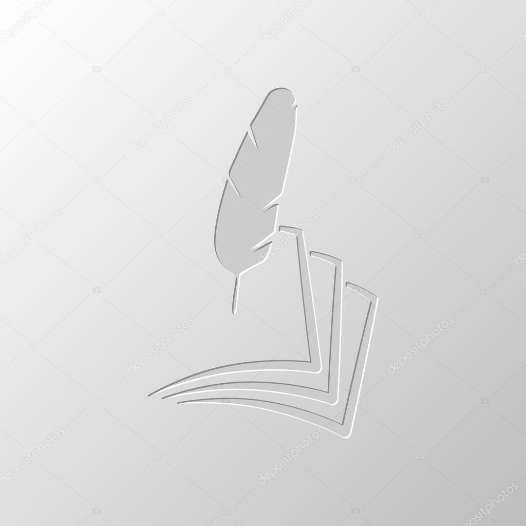 feather and paper. simple silhouette. Paper design. Cutted symbol. Pitted style