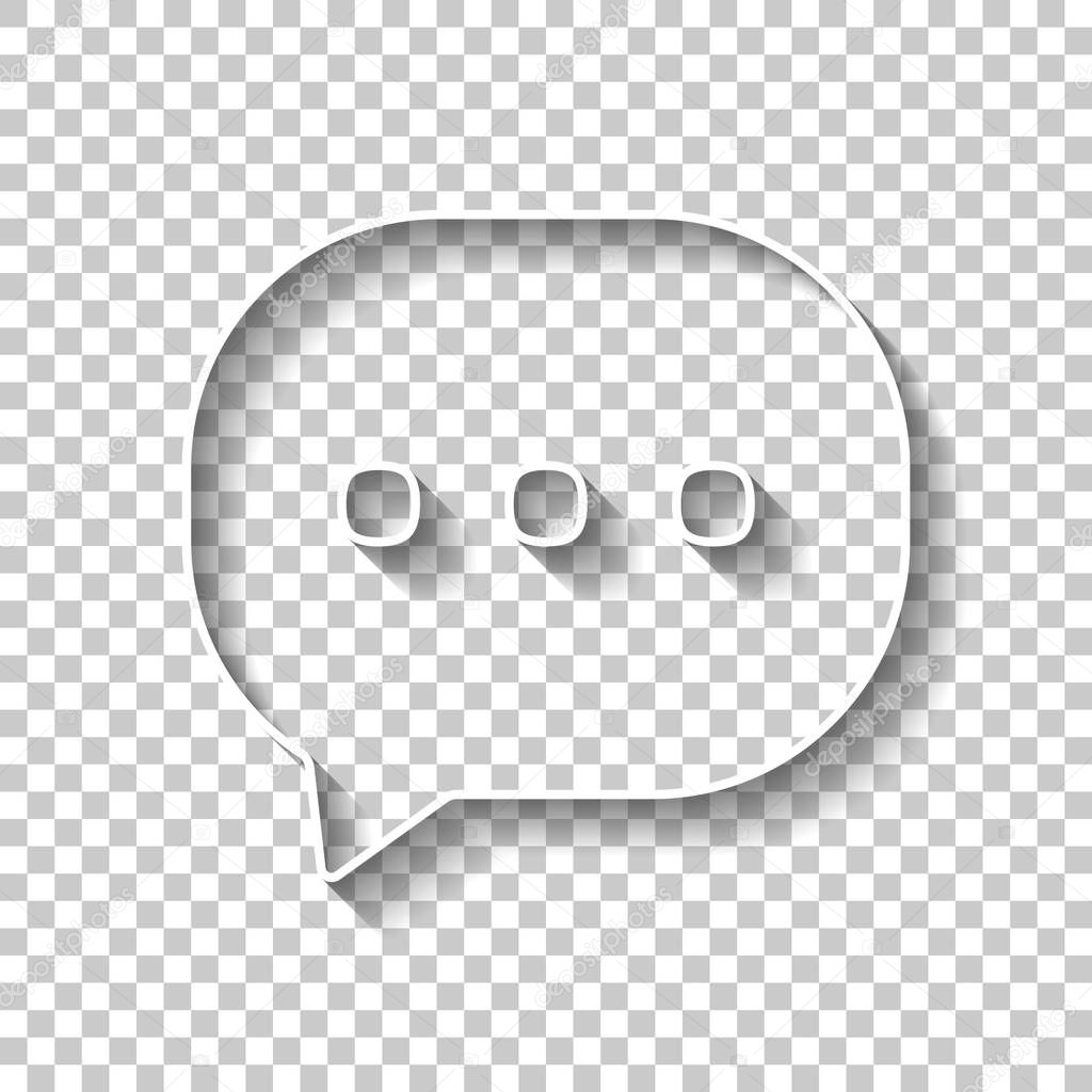 chat icon. White outline sign with shadow on transparent background