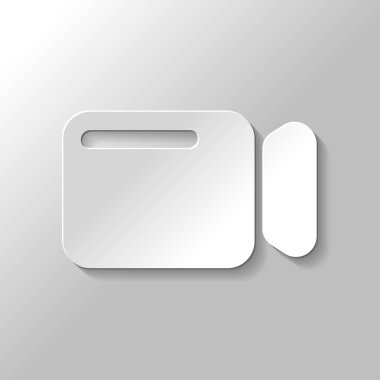 Basit video kamera simgesi. Kağıt tarzı ile gölge gri arka plan üzerinde