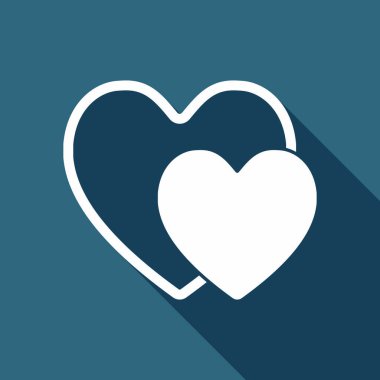 2 hearts. Basit simgesi. Uzun Gölge arka plan üzerinde beyaz düz simgesi