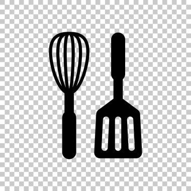 Mutfak Aracı simgesi. Çırpma teli ve spatula. Saydam arka plan üzerinde.