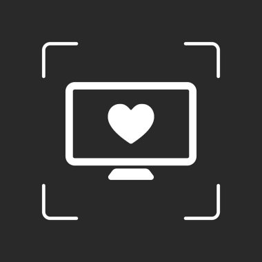 bilgisayar ve duydum. basit simgesi. Beyaz nesne kamera otomatik odaklama koyu arka plan üzerinde