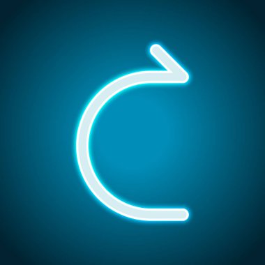 Basit ok, ileri. Doğrusal, ince anahat. Neon tarzı. Işık dekorasyon simgesi. Parlak elektrik sembolü