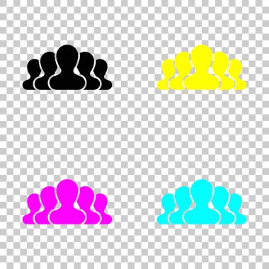 Takım, birkaç kişi. Cmyk simgeleri şeffaf arka plan üzerinde renkli dizi