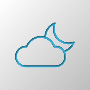 Geceleri çok bulutlu. İnce anahat ile basit doğrusal simgesi. Kağıt tasarımı. Gölge ile düzenlenen sembolü