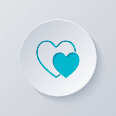 2 hearts. Basit simgesi. Gri ve mavi katmanları ile daire kes. Kağıt tarzı