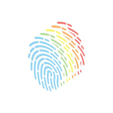 Parmak izi. Logo veya uygulama yığını beyaz arka plan üzerinde renkli izometrik simgelerin basit simgesini