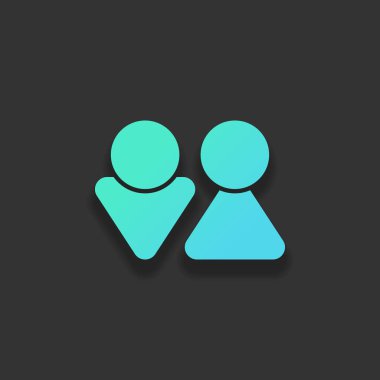 Erkek ve dişi simgeler kümesi. Basit simgesi. Renkli logo kavramı koyu arka plan üzerinde yumuşak gölge ile. Masmavi okyanus rengini simgesi