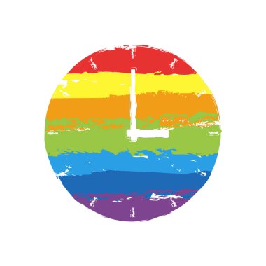 Basit saat simgesi. İşareti Lgbt style, gökkuşağı kırmızı, turuncu, sarı, yeşil, mavi, Indigo, menekşe, yedi renk ile çizim