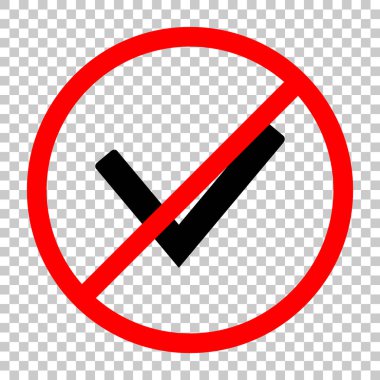 Onay işareti simgesi. Siyah kırmızı uyarı işareti şeffaf arka plan ile nesnesinde izin yok