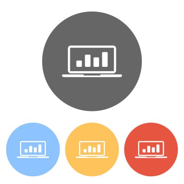 Grafik finans, büyümek. Renkli daireler üzerinde beyaz simgeler kümesi