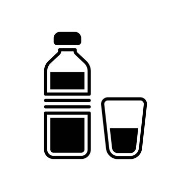 bir şişe su ve cam fincan. basit simgesi