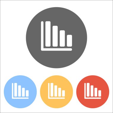 Azalan grafik hat simgesi. Renkli daireler üzerinde beyaz simgeler kümesi
