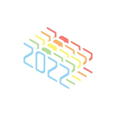 2022 sayı simgesi. Yeni Yılınız Kutlu Olsun. Beyaz arka plan üzerinde renkli izometrik simgeler yığını