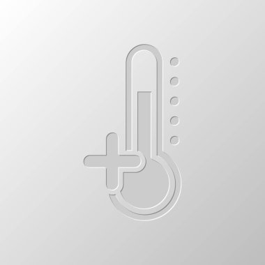 Termometre, sıcak. sıfır sıcaklık yukarıda. Kağıt tasarımı. Düzenlenen sembolü. Çekirdeksiz stili