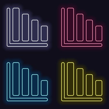 Azalan grafik hat simgesi. Moda neon işareti kümesi. Koyu arka plan üzerinde casino tarzı. Seamless modeli
