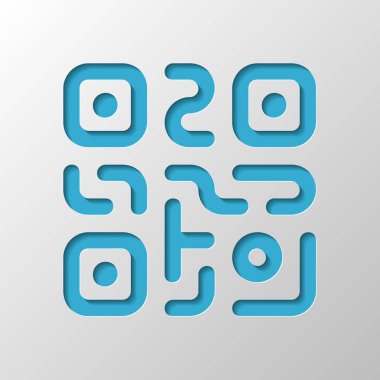 QR kodu. Teknoloji simgesi. Basit bir logo. Kağıt tasarımı. Gölge ile düzenlenen sembolü