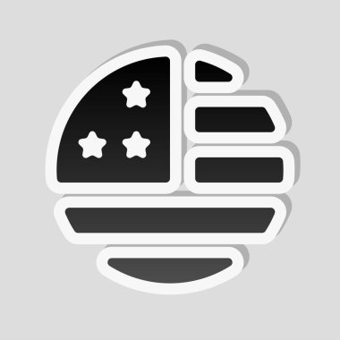 basit ABD bayrağı simgesi. Yuvarlak şekli. Etiket tarzı ile beyaz ve gri arka plan üzerinde basit gölge