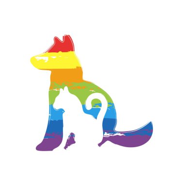 kedi ve köpek simgesi. İşareti Lgbt style, gökkuşağı kırmızı, turuncu, sarı, yeşil, mavi, Indigo, menekşe, yedi renk ile çizim
