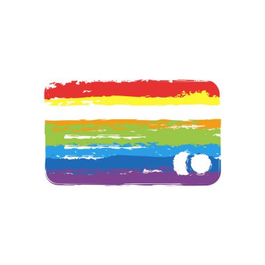 Plastik kredi kartı simgesi. İşareti Lgbt style, gökkuşağı kırmızı, turuncu, sarı, yeşil, mavi, Indigo, menekşe, yedi renk ile çizim