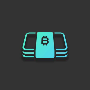 Bitcoin para veya fişlerin sürüsü. İş simgesi. Renkli logo kavramı koyu arka plan üzerinde yumuşak gölge ile. Masmavi okyanus rengini simgesi