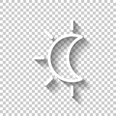 Güneş tutulması. İnce anahat ile basit doğrusal simgesi. Gölge şeffaf arka plan üzerinde beyaz simgesi