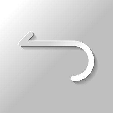 Basit ok, geriye doğru. Gezinti simgesi. Doğrusal sembolü ile ince bir çizgi. Bir çizgi stili. Kağıt tarzı ile gölge gri arka plan üzerinde