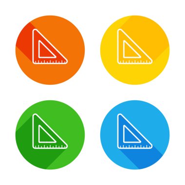 basit üçgen, cetvel. Renkli daireler arka plan düz beyaz simgesi. Dört farklı uzun gölgeler her köşe