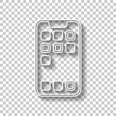 Basit hareket eden telefon simgesi. Doğrusal sembol, ince anahat. Gölge şeffaf arka plan üzerinde beyaz anahat işaretiyle