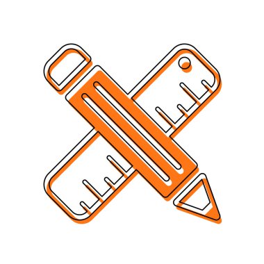 cetvel ve kalem, criss-cross basit sembolü. İzole simge siyah ince dağılımı ve farklı katmanlarda doldurma taşındı turuncu oluşan. Beyaz arka plan