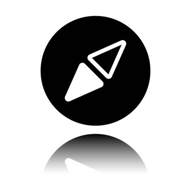 Basit pusula simgesini. Siyah beyaz arka plan ayna yansıması simgesiyle