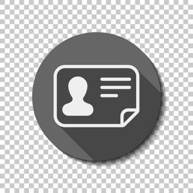 Kimlik kartı simgesi. Kimliği profil. düz simgesi, uzun gölge, daire, şeffaf ızgara. Rozet veya etiket stili