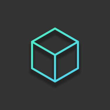 Geometrik boş küp. Basit anahat simgesi. Renkli logo kavramı koyu arka plan üzerinde yumuşak gölge ile. Masmavi okyanus rengini simgesi