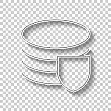 Basit veritabanı korumak. Doğrusal, ince anahat. Gölge şeffaf arka plan üzerinde beyaz anahat işaretiyle