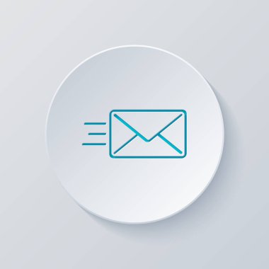 posta simgesini gönderin. SMS hattı. Gri ve mavi katmanları ile daire kes. Kağıt tarzı