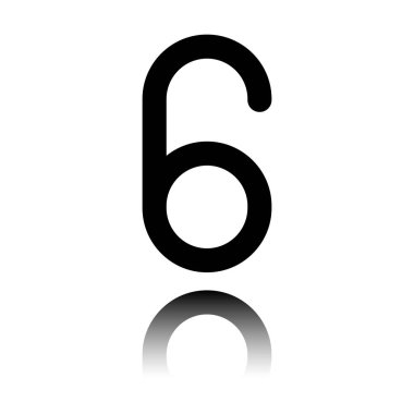 Numara altı, sayısal, basit mektup. Siyah beyaz arka plan ayna yansıması simgesiyle