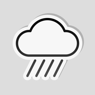 Bulut ve yağmur. Hava basit simgesi. Doğrusal tarzı. Etiket tarzı ile beyaz ve gri arka plan üzerinde basit gölge