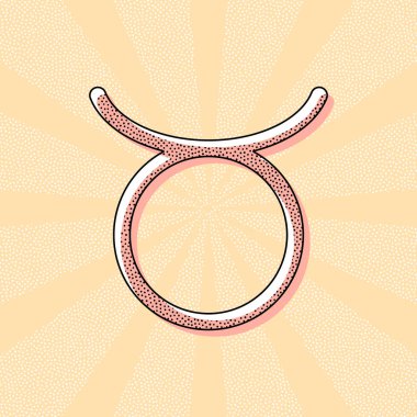 Astrolojik işaret. Toros basit simgesi. Retro Vintage tipografi ofset baskı etkisi ile. Çizgi roman pop sanat arka plan ile nokta poster
